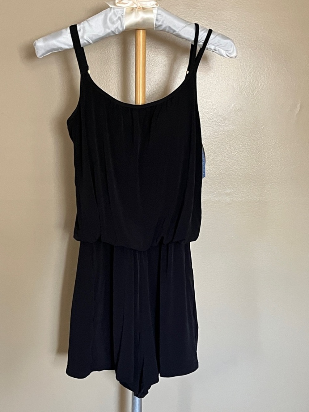 Black Swim Romper with Spaghetti Straps